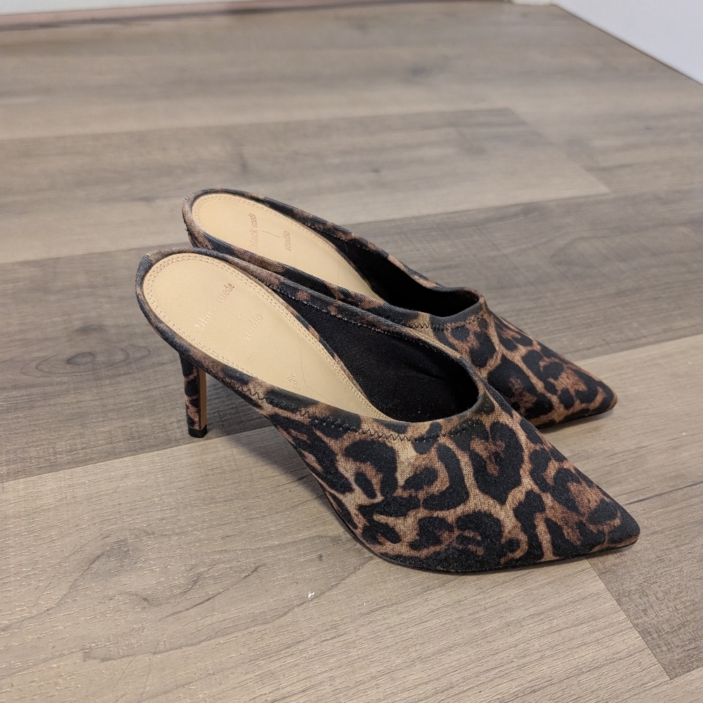 Black Suede Studio/Leopard Print Women's Mules Sz 8 1/2